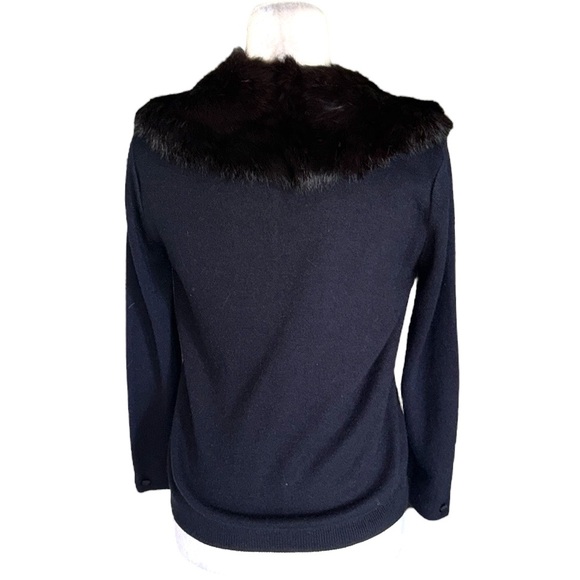 Vintage City Fur Company Black Genuine Fur Collared Cropped Knit Cardigan - M - Picture 7 of 14
